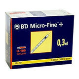 BD Micro-Fine+ Syringes U-100 0.3ml 30G (100 Syringes)