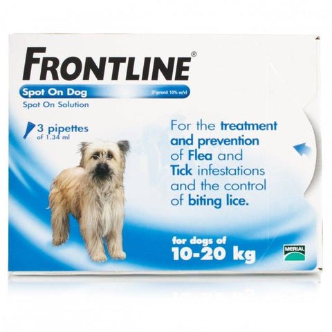 FRONTLINE Spot On for MEDIUM DOGS: 10-20Kg (3 Pipettes)