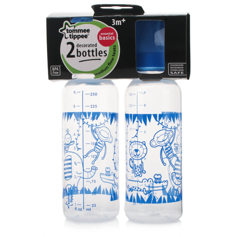 Tommee Tippee Standard Neck Decorated Bottle (250ml Twin Pack)