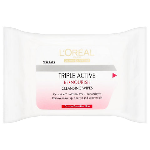 L'Oreal Paris Dermo Expertise Triple Action Dry/Sensitive Wipes (25 Wipes)