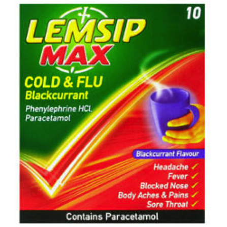 Lemsip Max Cold & Flu Blackcurrant (10 Sachets)